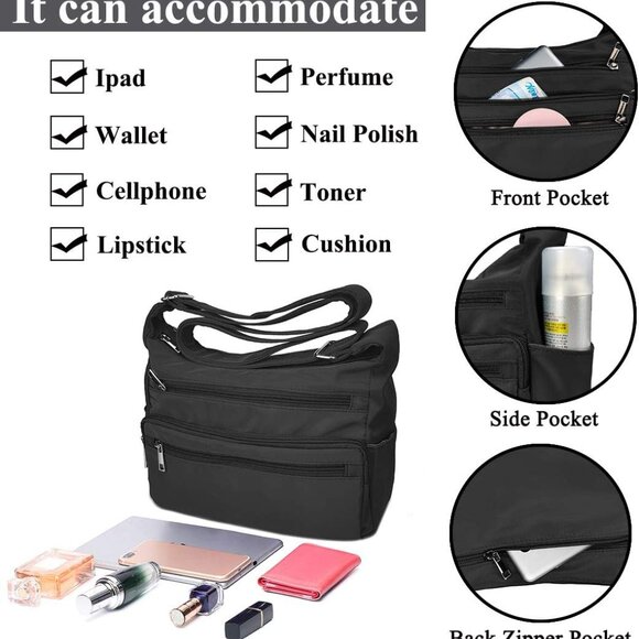 RFID Purses for Women Fabric Nylon Multi Pocket Crossbody Bag Ladies Travel Hand - Picture 4 of 7